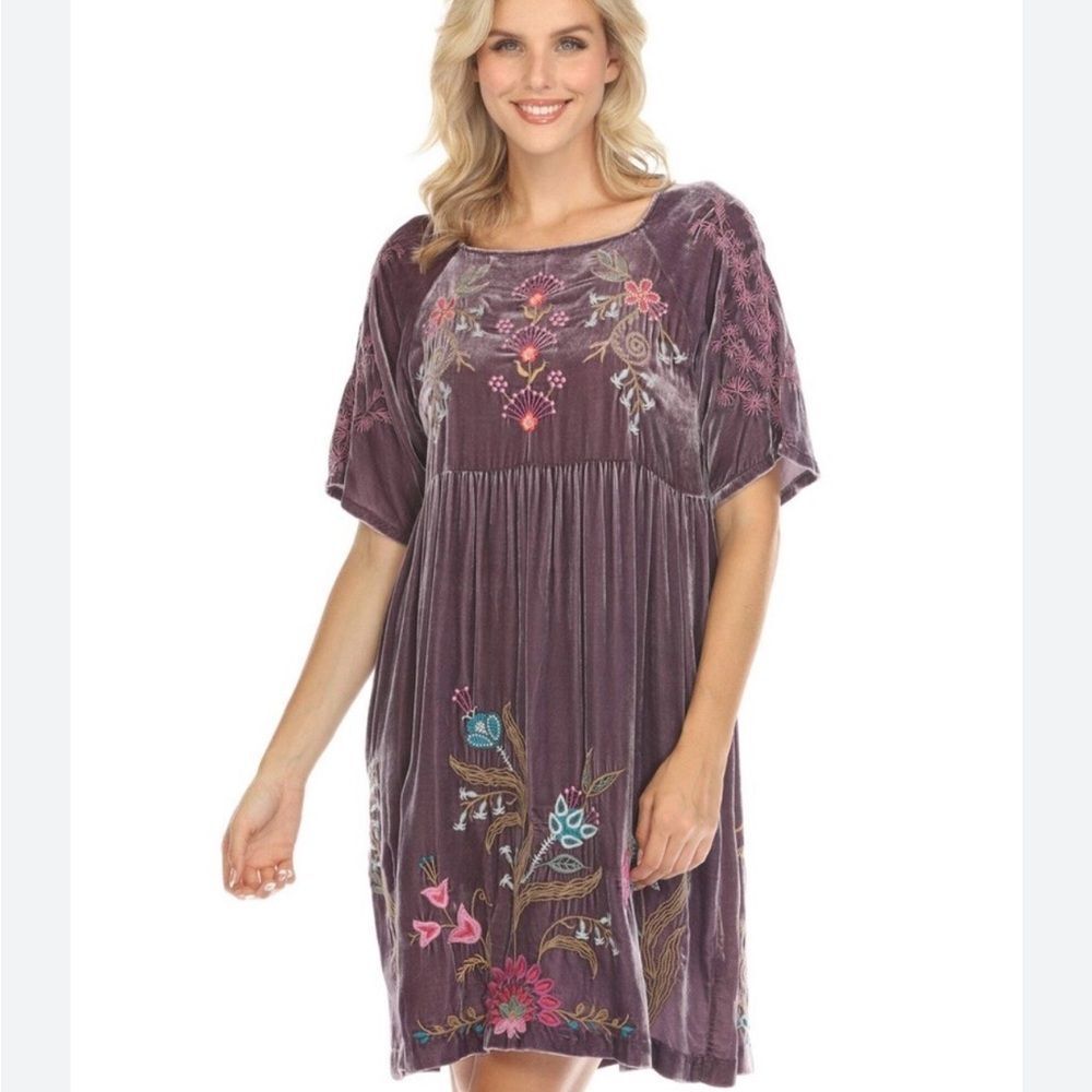 Johnny Was Sisa Velvet Embroidered Raglan  Dress